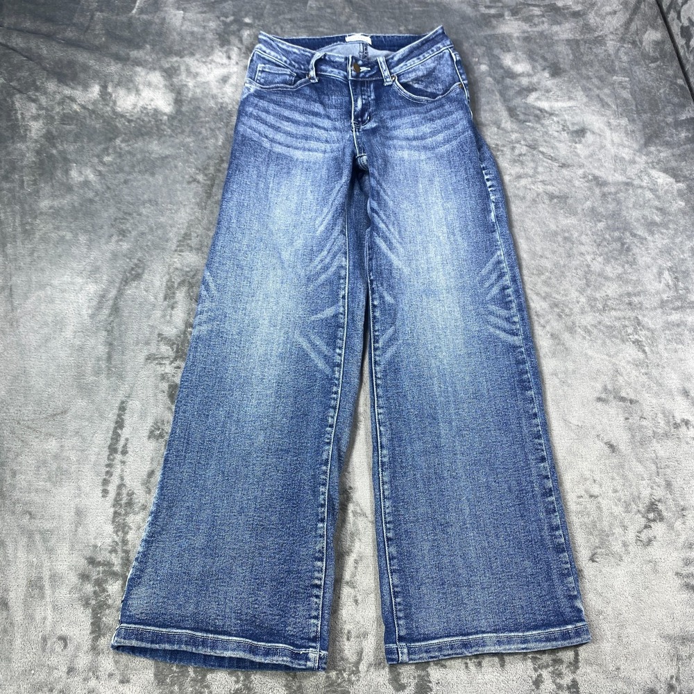Fire And Rain Wide Leg Jeans Womens Size 5 Blue Light Wash Fade Whiskers 26x28